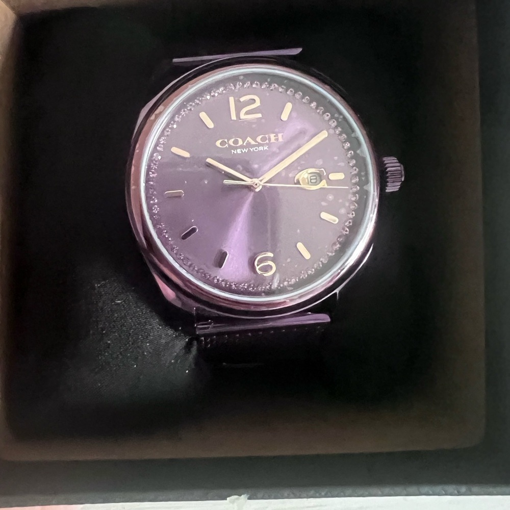 Coach Purple Minimalist Watch with Gold Accents